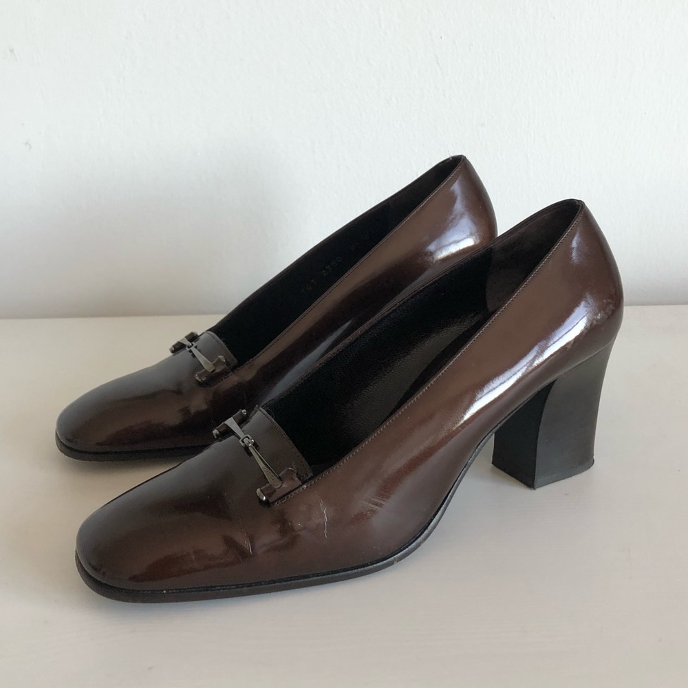 Gucci Vintage Brown Patent Leather Heel Loafers
